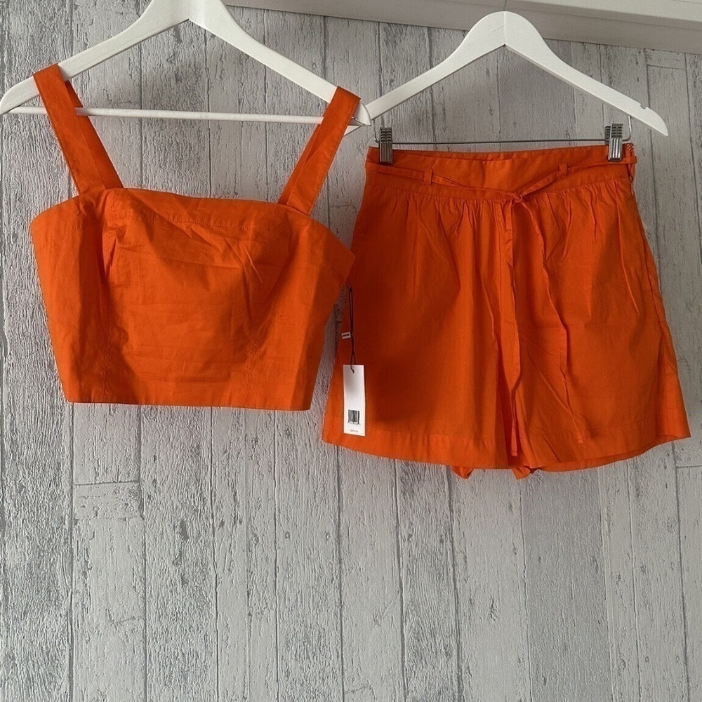 Jason Wu Womens Cropped Square Neck Tank Loose Red/Orange Shorts Set Size L